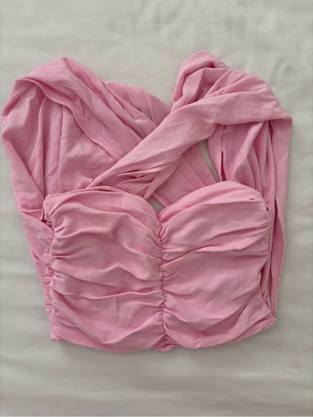 Zara Light Pink Ruched Wrap Crop Top